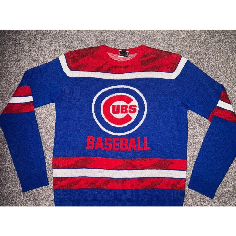 Men's‎ Chicago Cubs Baseball Blue & Red Sweater - Picture 2 of 10